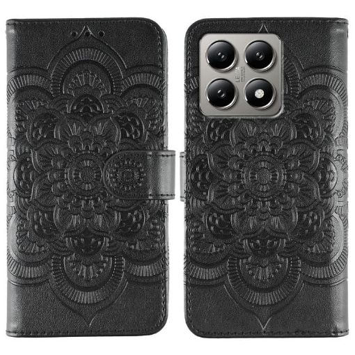 Xiaomi 14T Pro Black Leather Case - Sun Mandala Embossing Pattern - 1