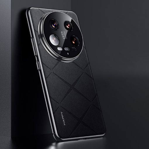 Xiaomi 14 Ultra Black Plain Leather PC Phone Case - 1