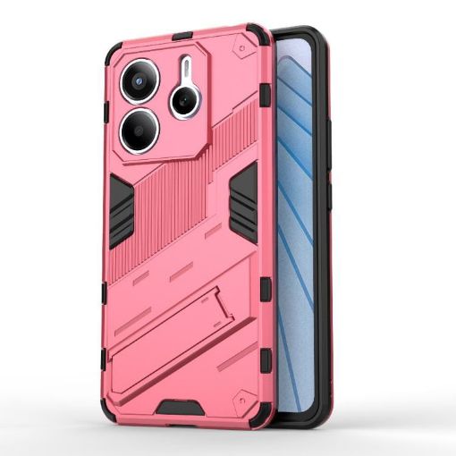 Redmi Note 14 5G Punk Armor Phone Case with Holder - Light Red - 1