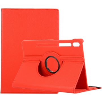 Samsung Galaxy Tab S7/S8 Red Leather Case 360 Rotating Holder - 1
