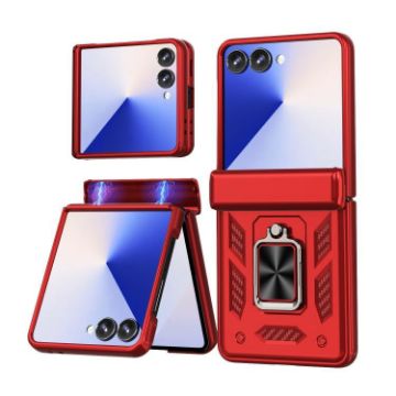 Samsung Galaxy Z Flip7 5G Case with Ring Stand, Sliding Window Hinge, Red - 1