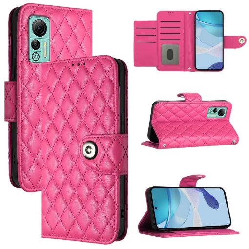 Ulefone Note 14 Flip Leather Case with Lanyard - Rose Red Rhombic Texture - 1