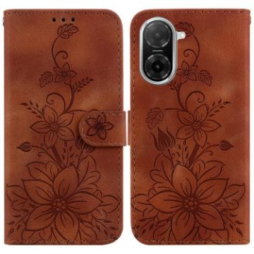 Redmi A5 4G 171.7mm Brown Lily Embossed Leather Phone Case - 1