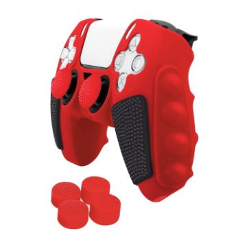 PS5 Red Black Silicone Gamepad Case with Rocker Caps - Sony Accessory - 1