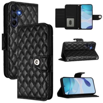 Samsung Galaxy A17 5G Black Rhombic Texture Flip Leather Case with Lanyard - 1