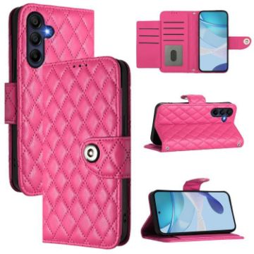 Samsung Galaxy A17 5G Rhombic Flip Leather Case with Lanyard Rose Red - 1
