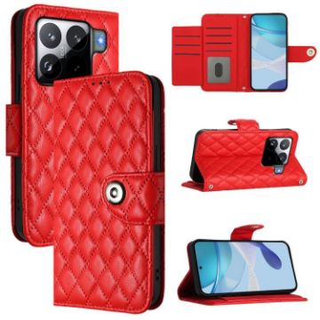Xiaomi 15S Pro 5G Red Rhombic Texture Flip Leather Case with Lanyard - 1