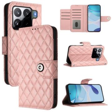 Xiaomi 15S Pro 5G Coral Pink Rhombic Texture Flip Leather Case - 1