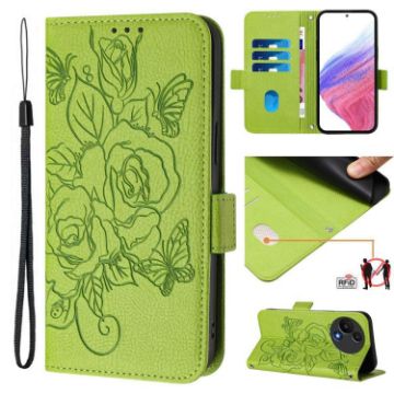 TCL 605/60 SE Green Embossed Rose RFID Anti-theft Leather Case - 1