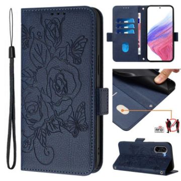 OnePlus Ace 5 Racing Embossed Rose RFID Leather Case - Dark Blue - 1