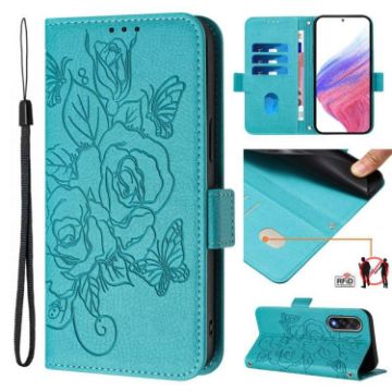 OnePlus Ace 5 Ultra Light Blue Embossed Rose RFID Leather Phone Case - 1
