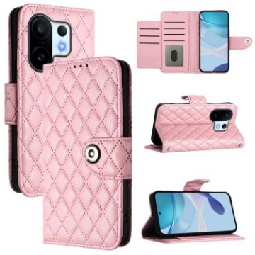 Vivo S30 Pro Mini Pink Rhombic Texture Flip Leather Case with Lanyard - 1