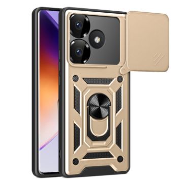 Xiaomi Poco F6 Gold TPU Hybrid PC Case with Sliding Camera Cover - 1