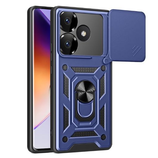 Xiaomi Poco F6 Case - Blue Sliding Camera Cover TPU Hybrid PC Design - 1