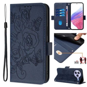Xiaomi Civi 5 Pro 5G Dark Blue Embossed Rose RFID Leather Case - 1