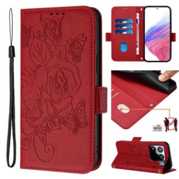 Xiaomi 15S Pro 5G Red Embossed Rose RFID Leather Phone Case - 1