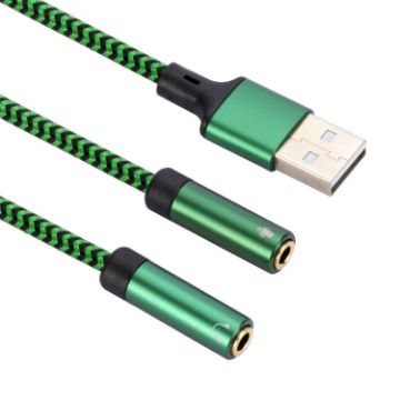 USB-A to Dual 3.5mm Audio Adapter Cable, 0.5m, Green - 1