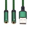 USB-A to Dual 3.5mm Audio Adapter Cable, 0.5m, Green - 3