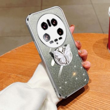 Xiaomi 14 Ultra Silver Glitter Butterfly Holder TPU Case - 1