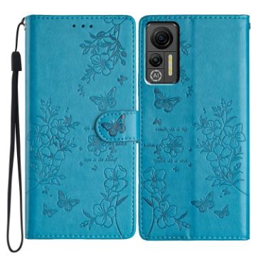 Ulefone Note 14 Blue Leather Phone Case - Butterflies & Flowers Design - 1