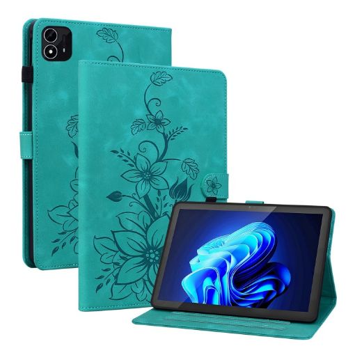 itel Pad One 10.1 Green Lily Embossed Leather Tablet Case - 1