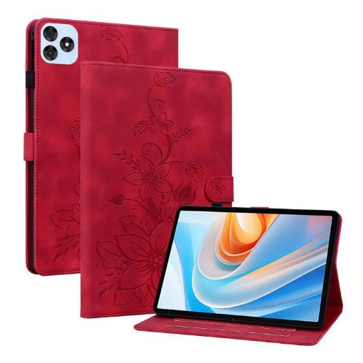 itel VistaTab 30 Red Lily Embossed Leather Tablet Case - 1