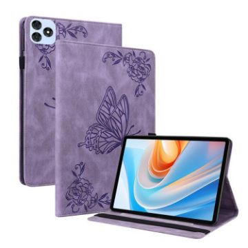 itel VistaTab 30 Purple Butterfly Flower Embossed Leather Tablet Case - 1