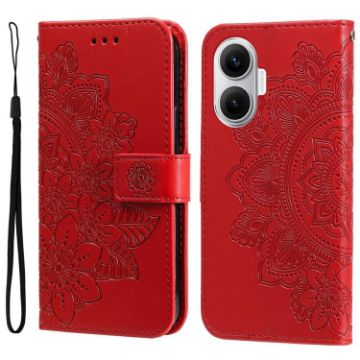 Redmi Turbo 4 Pro/Poco F7 Seven-Petal Flowers Embossed Leather Case Red - 1