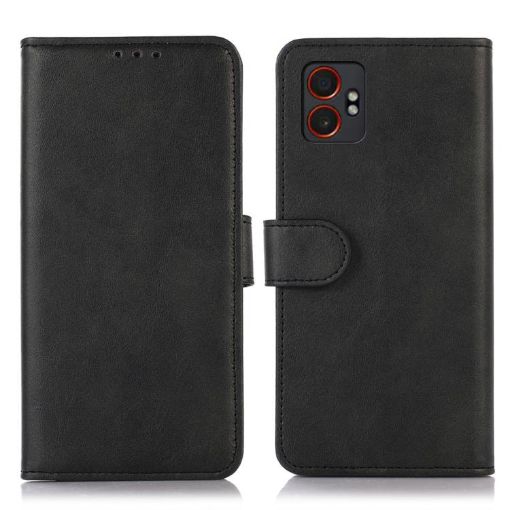 Samsung Galaxy XCover7 Pro Black Cow Texture Flip Leather Case - 1
