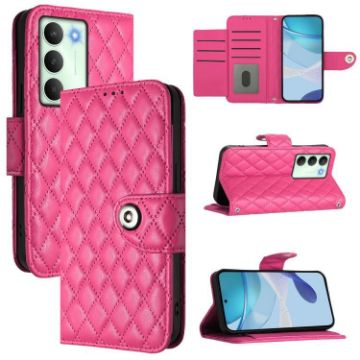 Realme V70/14x/C75 5G Rhombic Flip Leather Case with Lanyard Rose Red - 1