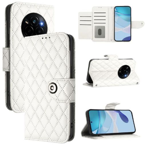 Realme Narzo 80/14 Pro 5G Rhombic Flip Leather Case with Lanyard White - 1