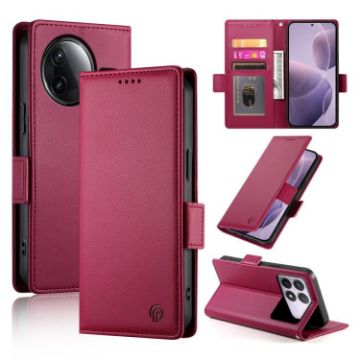 Redmi K80/K80 Pro Wine Red Magnetic Leather Phone Case - Frosted Finish - 1