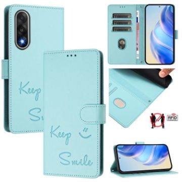 OnePlus Ace 5 Ultra Smile Embossing RFID Leather Case Mint Green - 1