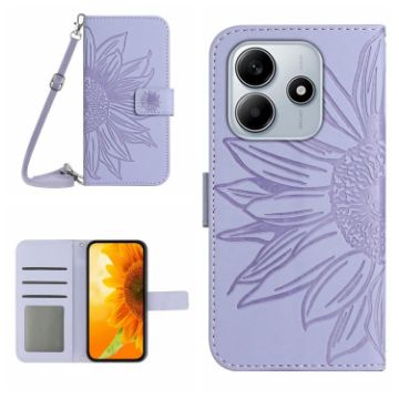 Redmi Note 14 5G Sun Flower Embossed Flip Leather Case with Lanyard - 1