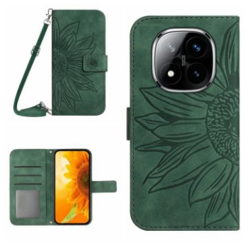 Redmi Note 14 Pro 4G Sun Flower Embossed Flip Leather Case Green - 1