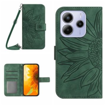 Redmi Note 14 4G EU Sun Flower Embossed Flip Leather Case Green - 1