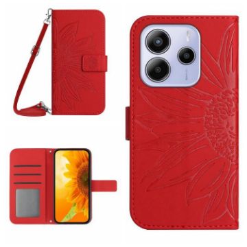 Redmi Note 14 4G EU Sun Flower Embossed Flip Leather Case (Red) - 1
