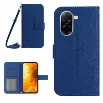 Redmi A5 4G Sun Flower Embossed Flip Leather Case with Lanyard - 1