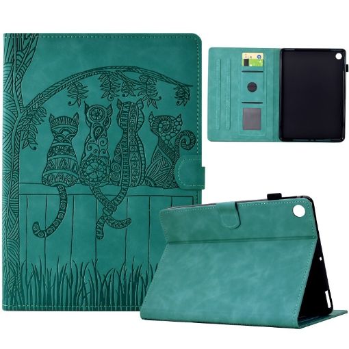 Samsung Galaxy Tab A8 10.5 2021 Cats Embossed Leather Case Light Blue - 1