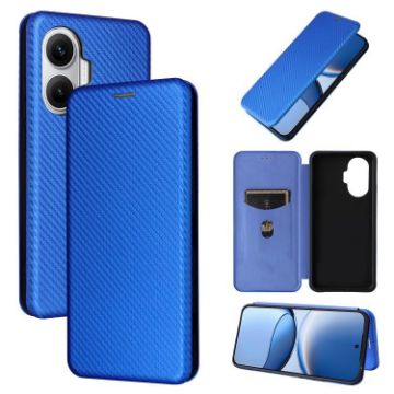 Xiaomi Poco F7 5G Global Flip Leather Phone Case Blue - Carbon Fiber Texture - 1
