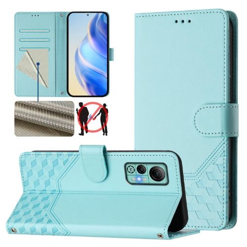 Ulefone Note 14 Mint Green RFID Leather Phone Case Honeycomb Design - 1