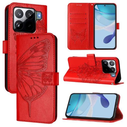Xiaomi 15S Pro 5G Red Embossed Butterfly Leather Phone Case - 1