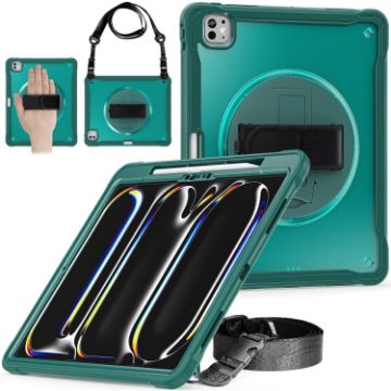 iPad Pro 13 2024 Heavy Duty Hybrid Case with Hand Grip & Strap Green - 1