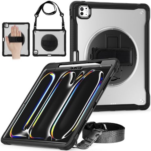 iPad Pro 13 2024 Heavy Duty Hybrid Case with Hand Grip & Strap - Black - 1