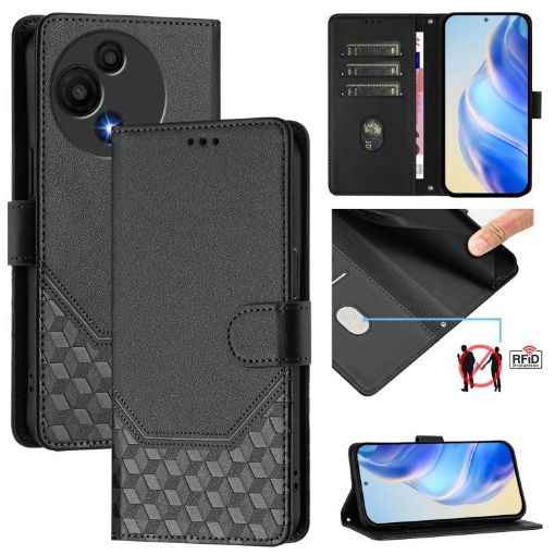 TCL 605/60 SE Black Honeycomb Embossing RFID Leather Phone Case - 1