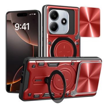 Redmi Note 14 5G Camshield Magnetic Holder Case Red - CD Texture, Sliding - 1