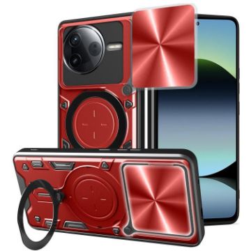 Redmi K80 CD Texture Sliding Camshield Magnetic Holder Case - Red - 1