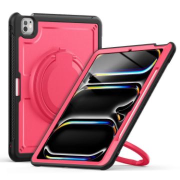 iPad Pro 13 2024 Honeycomb Hybrid Case with Handle & Strap - Rose Red - 1