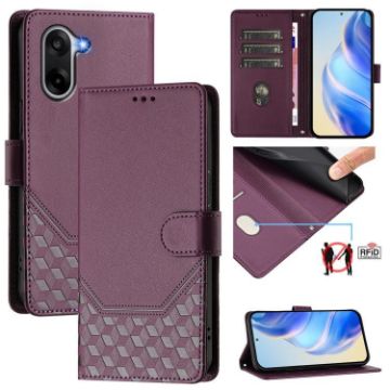 OnePlus Ace 5 Racing Violet RFID Leather Phone Case - Honeycomb Design - 1