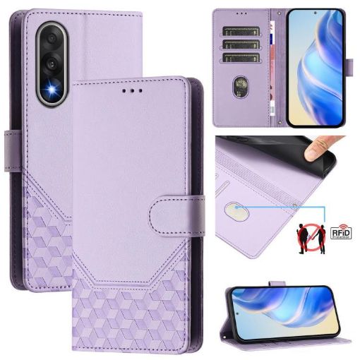 OnePlus Ace 5 Ultra RFID Leather Phone Case - Light Purple Honeycomb - 1